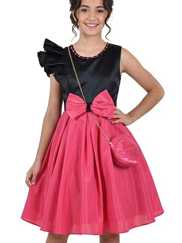 Pink Butterfly Girls' 2-Piece Ruffle Shoulder Dress Handbag Set Outfit - CookiesKids.com