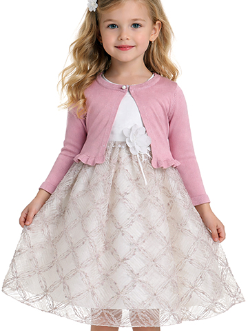 Pink Butterfly Girls' 2-Piece Dress Cardigan Shrug Set Outfit - CookiesKids.com