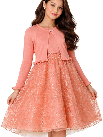 Pink Butterfly Girls' 2-Piece Dress Cardigan Shrug Set Outfit - CookiesKids.com