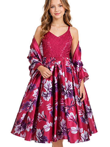 Pink Butterfly Floral Sequin Party Dress and Shawl - CookiesKids.com