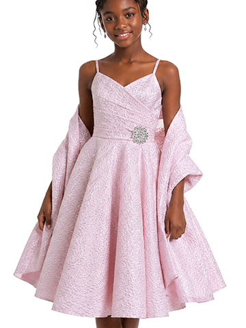 Kidz World Pink Textured Dress with Wrap Shawl Set - CookiesKids.com