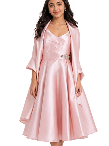 Pink Butterfly Sleeveless Dress with Wrap Shawl - CookiesKids.com