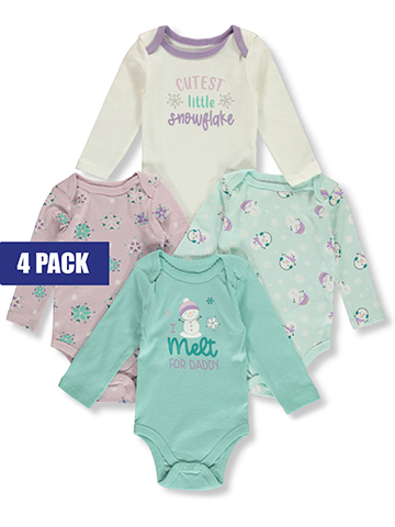 Koala Baby Baby Girls' 4-Pack Long-Sleeved Snowman Bodysuits - CookiesKids.com