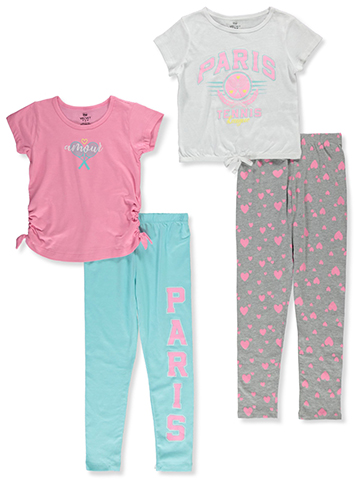 Pink Velvet Girls' 4-Piece Mix Match Tennis Leggings Set Outfit - CookiesKids.com
