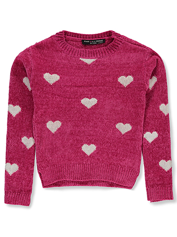 Pink Velvet Girls' Hearts Pullover Chenille Sweater - CookiesKids.com