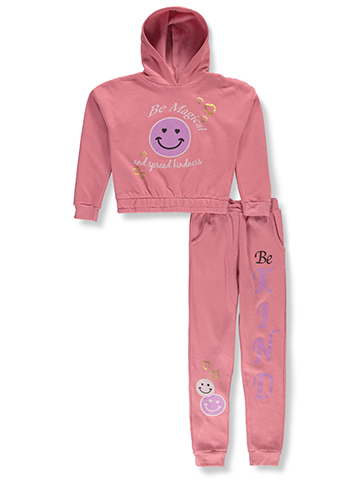 Pink Velvet Girls' 2-Piece Smile Joggers Set Outfit - CookiesKids.com