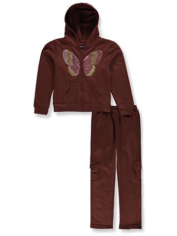 Pink Velvet Girls' 2-Piece Butterfly Joggers Set Outfit - CookiesKids.com