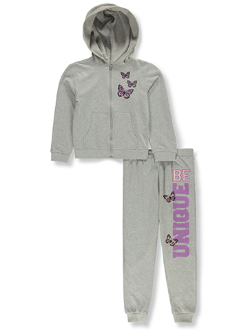 Pink Velvet Girls' 2-Piece Butterfly Joggers Set Outfit - CookiesKids.com