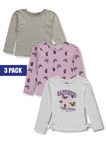 Pink Velvet Girls' 3-Pack Butterfly Long Sleeve T-Shirts - CookiesKids.com