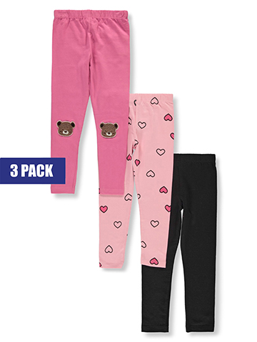 Pink Velvet Girls' 3-Pack Bear Patch Leggings - CookiesKids.com
