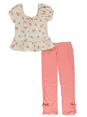 Pink Velvet Girls' 2-Piece Rose Leggings Set Outfit - CookiesKids.com