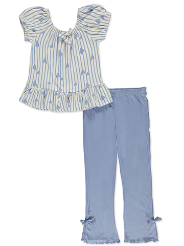 Pink Velvet Girls' 2-Piece Heart Leggings Set Outfit - CookiesKids.com