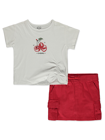 Pink Velvet Girls' 2-Piece Cherry Cargo Skorts Set Outfit - CookiesKids.com