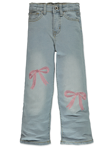 Pink Velvet Girls' Bow Straight Jeans - CookiesKids.com