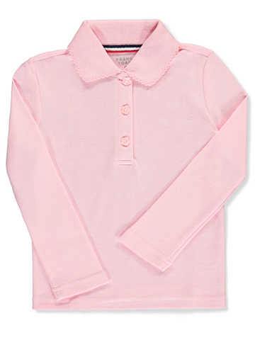 French Toast Little Girls’ Toddler L/S Fitted Knit Polo With Picot Collar (Sizes 2T - 4T) - CookiesKids.com