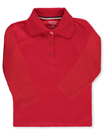 French Toast Little Girls’ Toddler L/S Fitted Knit Polo With Picot Collar (Sizes 2T - 4T) - CookiesKids.com