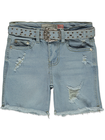 Celebrity Ace Girls' Belted Denim Shorts - CookiesKids.com