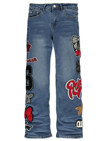 Celebrity Ace Girls' Embellished Straight-Leg Jeans with Patch Details - CookiesKids.com
