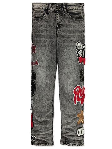Celebrity Ace Girls' Decorative Patch Acid Wash Jeans - CookiesKids.com