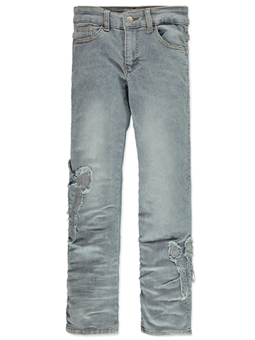 Celebrity Ace Girls' Straight Leg Jeans with Distressed Rhinestone Bow Accents - CookiesKids.com