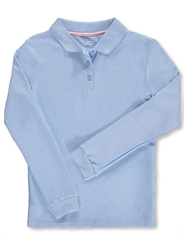 Nautica Girls’ School Uniform L/S Knit Polo with Picot Collar - CookiesKids.com