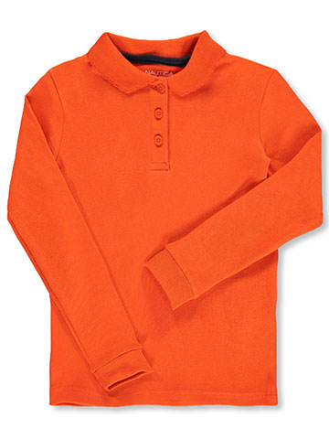 Nautica Girls’ School Uniform L/S Knit Polo with Picot Collar - CookiesKids.com