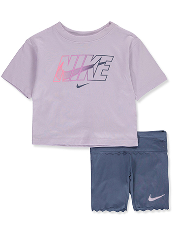 Nike Girls' 2-Piece Swoosh Bike Shorts Set Outfit - CookiesKids.com