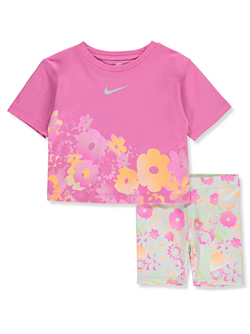 Nike Girls' 2-Piece Floral Bike Shorts Set Outfit - CookiesKids.com