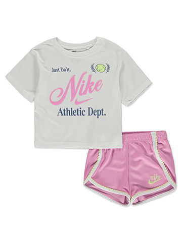 Nike Girls' 2-Piece Varsity Dolphin Hem Shorts Set Outfit - CookiesKids.com