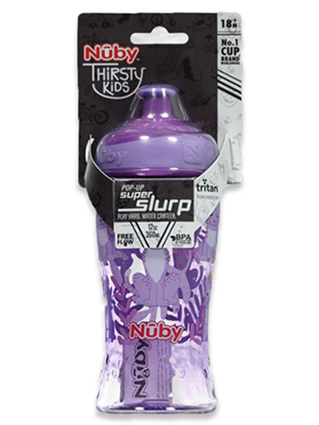 Nuby Baby Girls' 12 Oz. Pop-Up Super Slurp Free Flow Sipper Cup - CookiesKids.com