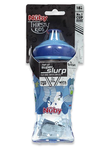 Nuby Baby Boys' 12 Oz. Pop-Up Super Slurp Free Flow Sipper Cup - CookiesKids.com