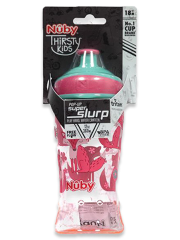 Nuby Baby Girls' 12 Oz. Pop-Up Super Slurp Free Flow Sipper Cup - CookiesKids.com