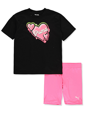 Puma Girls' 2-Piece Heart Bike Shorts Set Outfit - CookiesKids.com