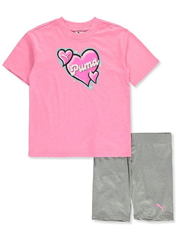 Puma Girls' 2-Piece Heart Bike Shorts Set Outfit - CookiesKids.com