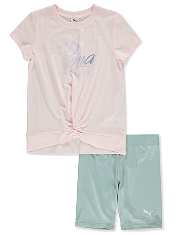 Puma Girls' 2-Piece Script Bike Shorts Set Outfit - CookiesKids.com