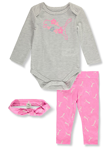 Puma Baby Girls' 3-Piece Flower Joggers Set Outfit - CookiesKids.com
