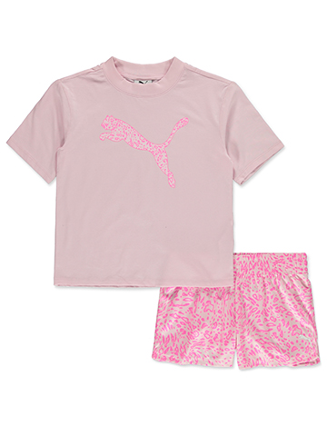 Puma Girls' 2-Piece Leopard Shorts Set Outfit - CookiesKids.com