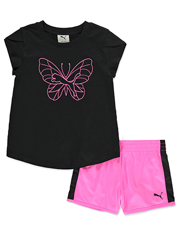 Puma Girls' 2-Piece Butterfly Shorts Set Outfit - CookiesKids.com
