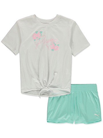 Puma Girls' 2-Piece Flowers Shorts Set Outfit - CookiesKids.com