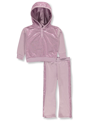 90 Degrees Girls' 2-Piece Fleece Sequin Pants Set Outfit - CookiesKids.com