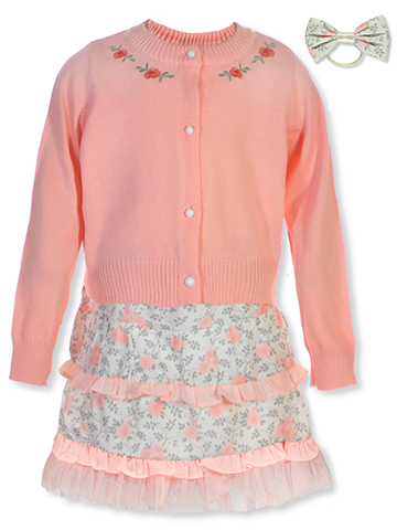 Badgley Mischka Girls' 3-Piece Rose Skirt Set Outfit - CookiesKids.com