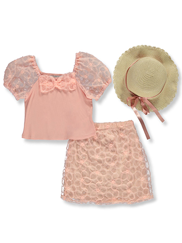 Badgley Mischka Girls' 3-Piece Rose Skirt Set Outfit - CookiesKids.com