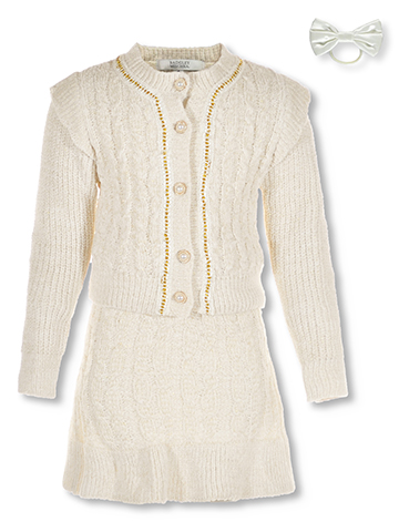 Badgley Mischka Girls' 3-Piece Cable-Knit Skirt Set Outfit - CookiesKids.com