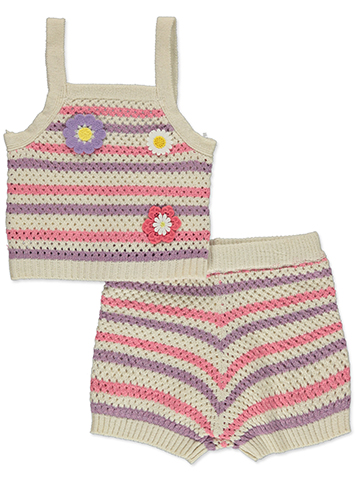 Badgley Mischka Girls' 2-Piece Crochet Shorts Set Outfit - CookiesKids.com