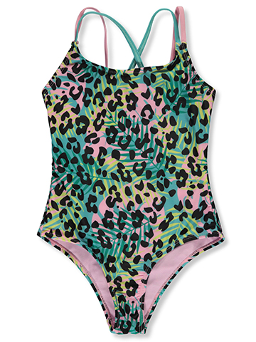 Girlsquad Girls' 1-Piece Rainbow Leopard Swimsuit Set - CookiesKids.com