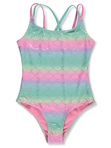 Girlsquad Girls' 1-Piece Rainbow Mermaid Swimsuit Set - CookiesKids.com