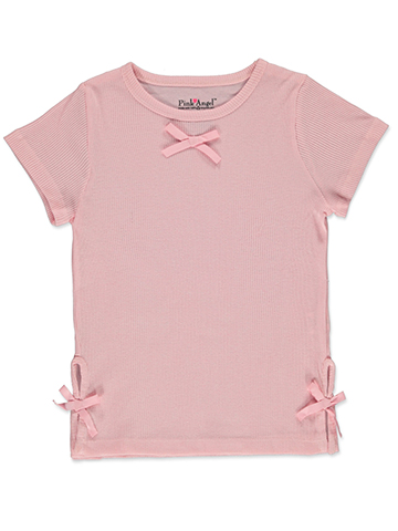 Pink Angel Girls' Ribbed T-Shirt with Ribbon Details - CookiesKids.com