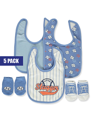 Little Me Baby Boys' 5-Pack Baseball Bibs and Booties Set - CookiesKids.com