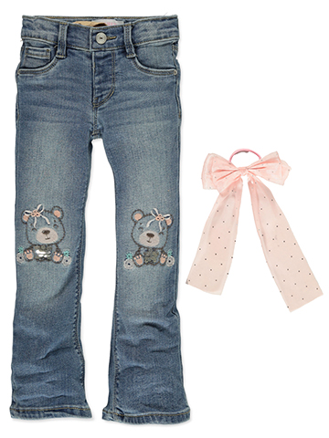 Girls' 2-Piece Flare Jeans with Teddy Bear Set - CookiesKids.com