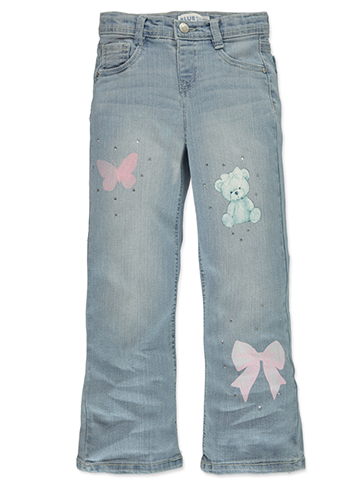 Blue Spice Girls' Jeans with Teddy Bear and Butterfly Graphics - CookiesKids.com